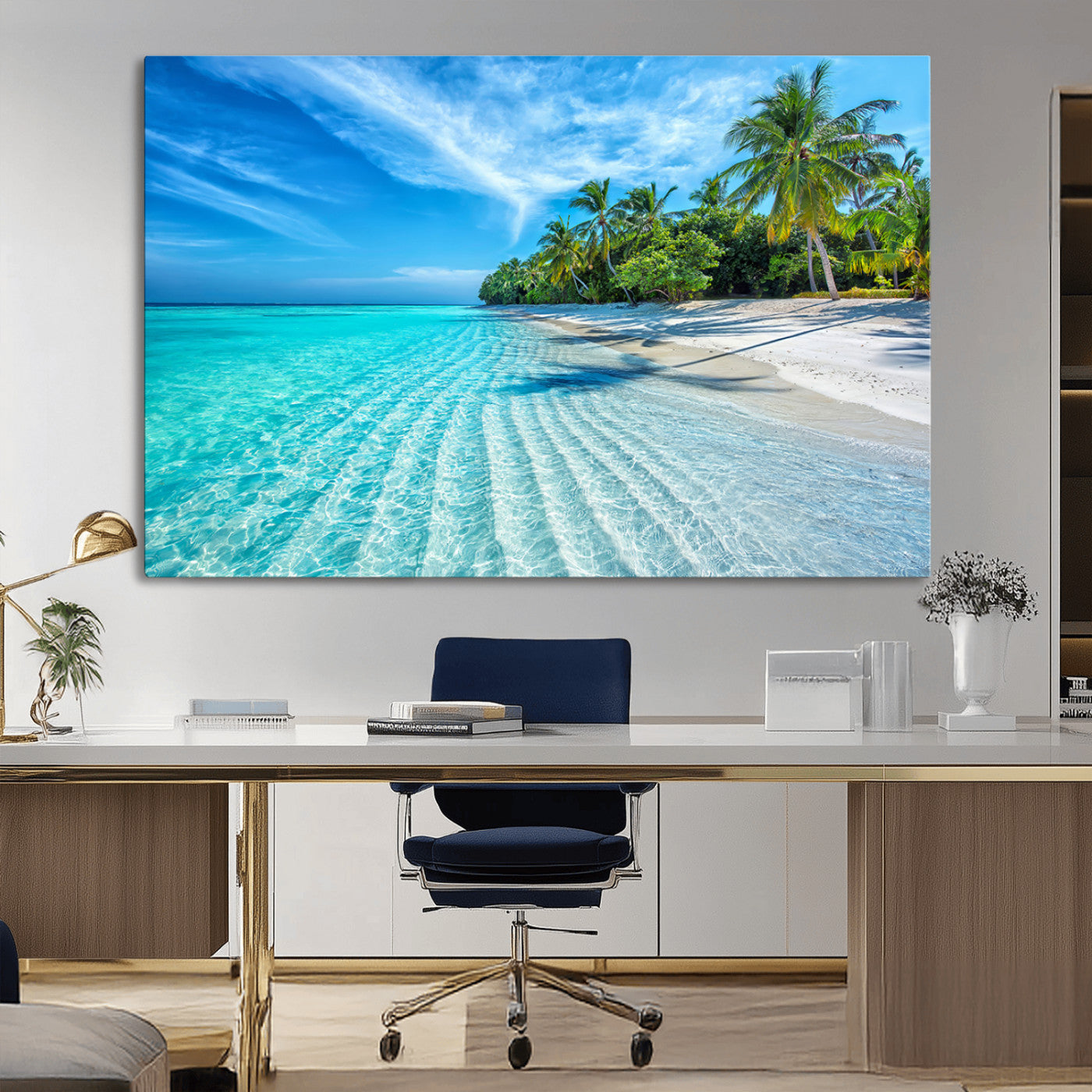 MGV-CV-36X24 - Tropical Beach Wall Art Canvas Print - Serene Ocean Landscape with Crystal Clear Turquoise Water and