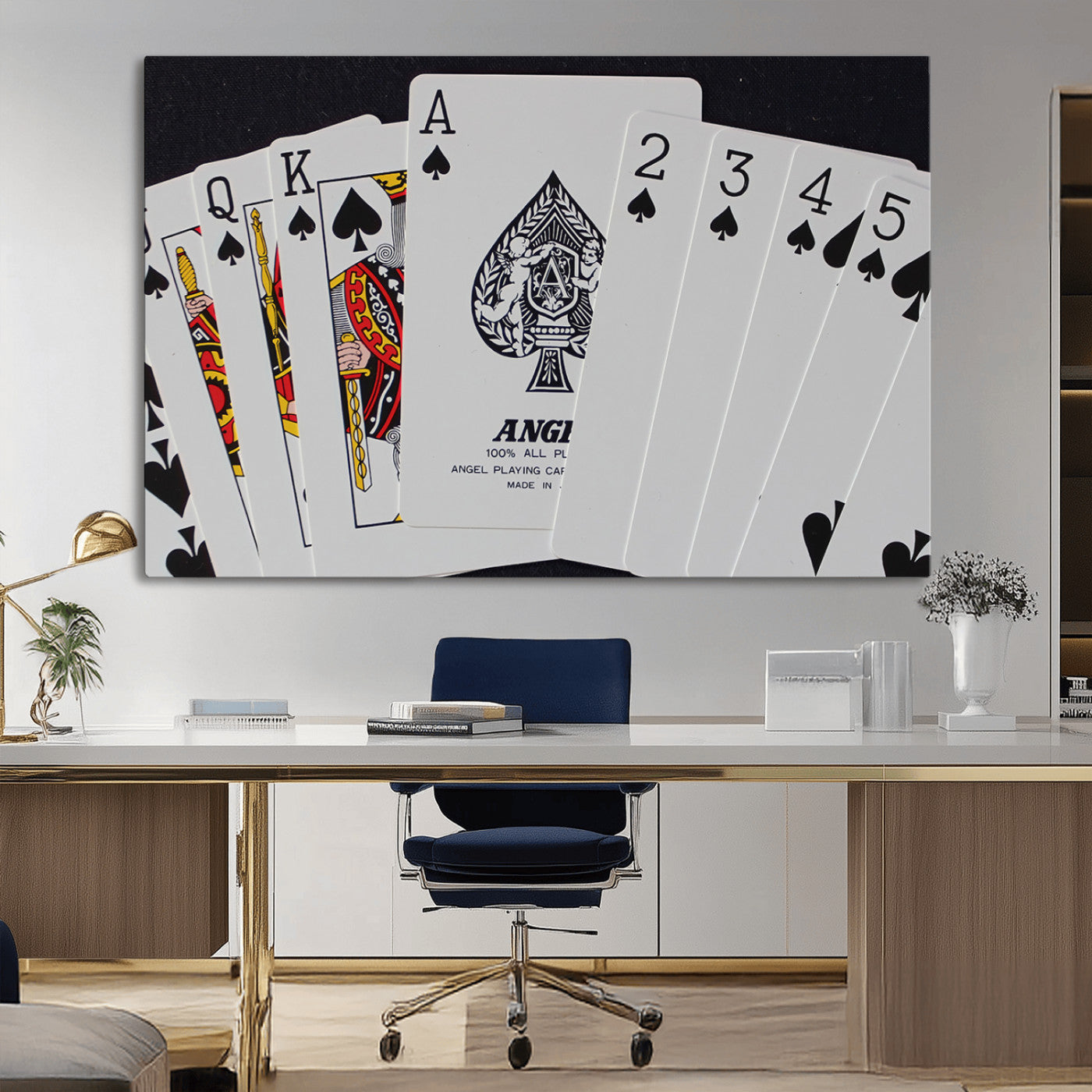 MGV-CV-36X24 - Poker Wall Art - Playing Cards Canvas Wall Art Print - Ace of Spades and Royal Flush Design, Perfect