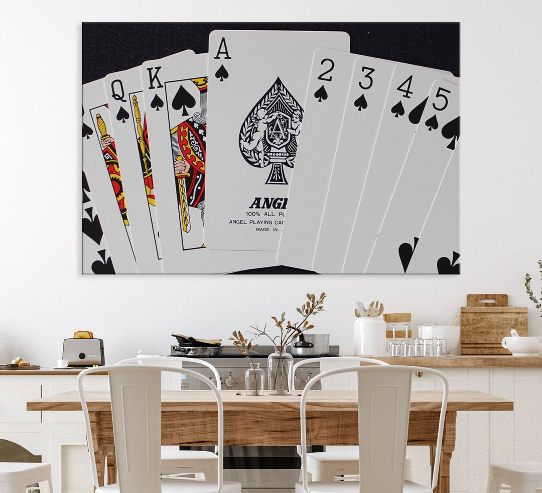 The oversized Poker Wall Art features the Ace of Spades and is displayed on a porch.