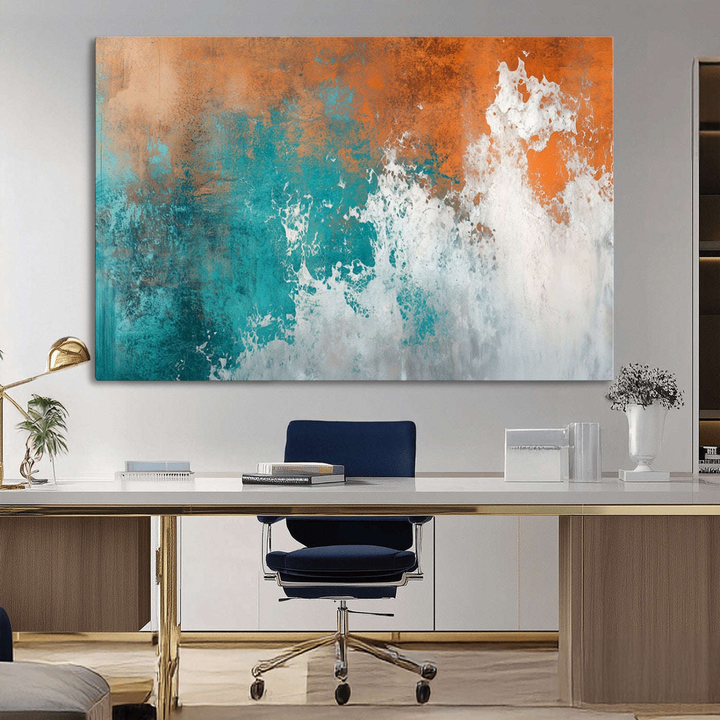 MGV-CV-36X24 - Vintage Abstract Print - Bold Teal and Orange Canvas Wall Art - Retro-Vintage Abstract Orange Canvas