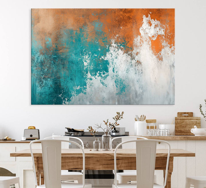 Vintage Abstract Print - Bold Teal and Orange Canvas Wall Art - Retro-Vintage Abstract Orange Canvas for Modern Decor