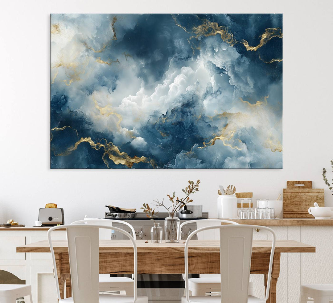 Luxe Blue and Gold Canvas Wall Art - a large abstract print.