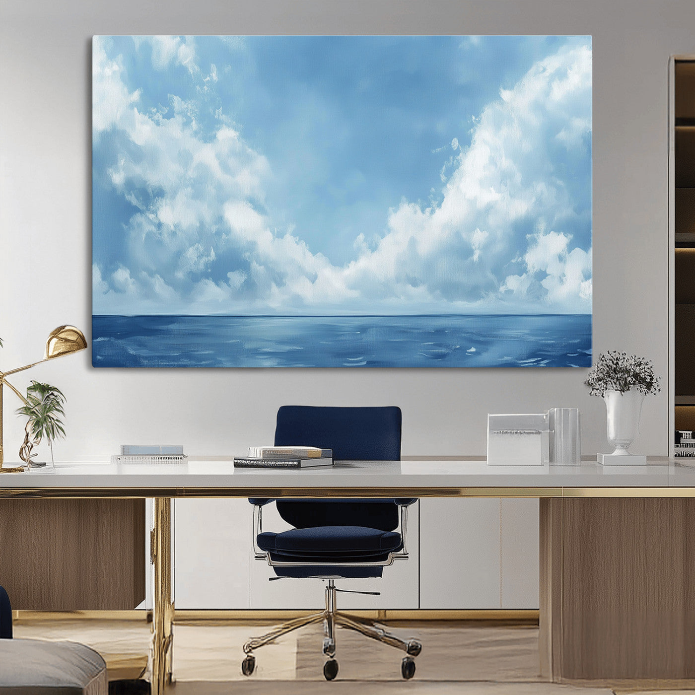 MGV-CV-36X24 - Abstract Ocean Print Artwork- Serene Blue Ocean Canvas Wall Art - Minimalist Ocean and Sky Canvas