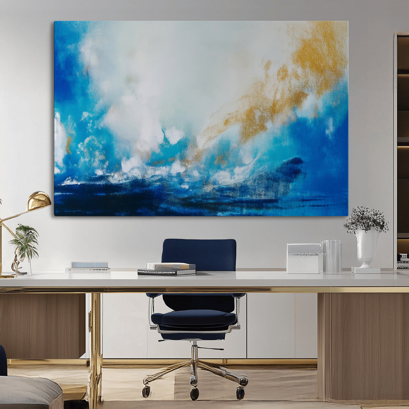 MGV-CV-36X24 - Blue Abstract Print - Dynamic Ocean-Inspired Canvas Wall Art