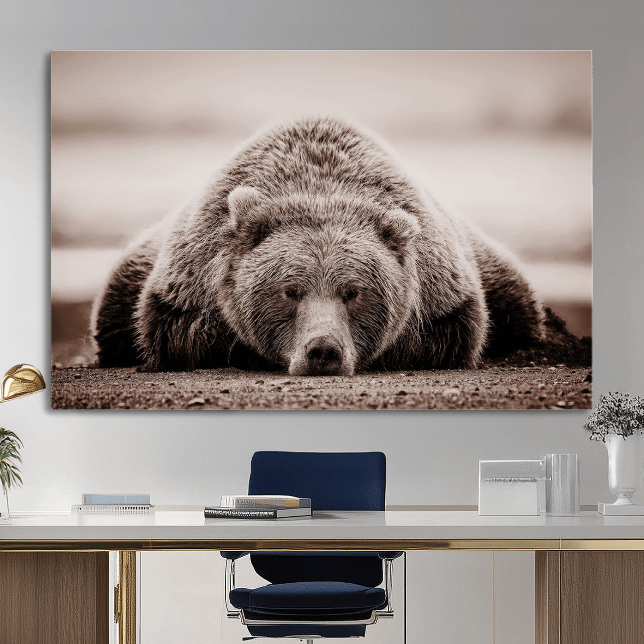 20611-MGV-CV-36X24 - Grizzly Bear Wall Art Print - Bear Canvas Wall Art - Rustic Bear Portrait Canvas Print for Cabin