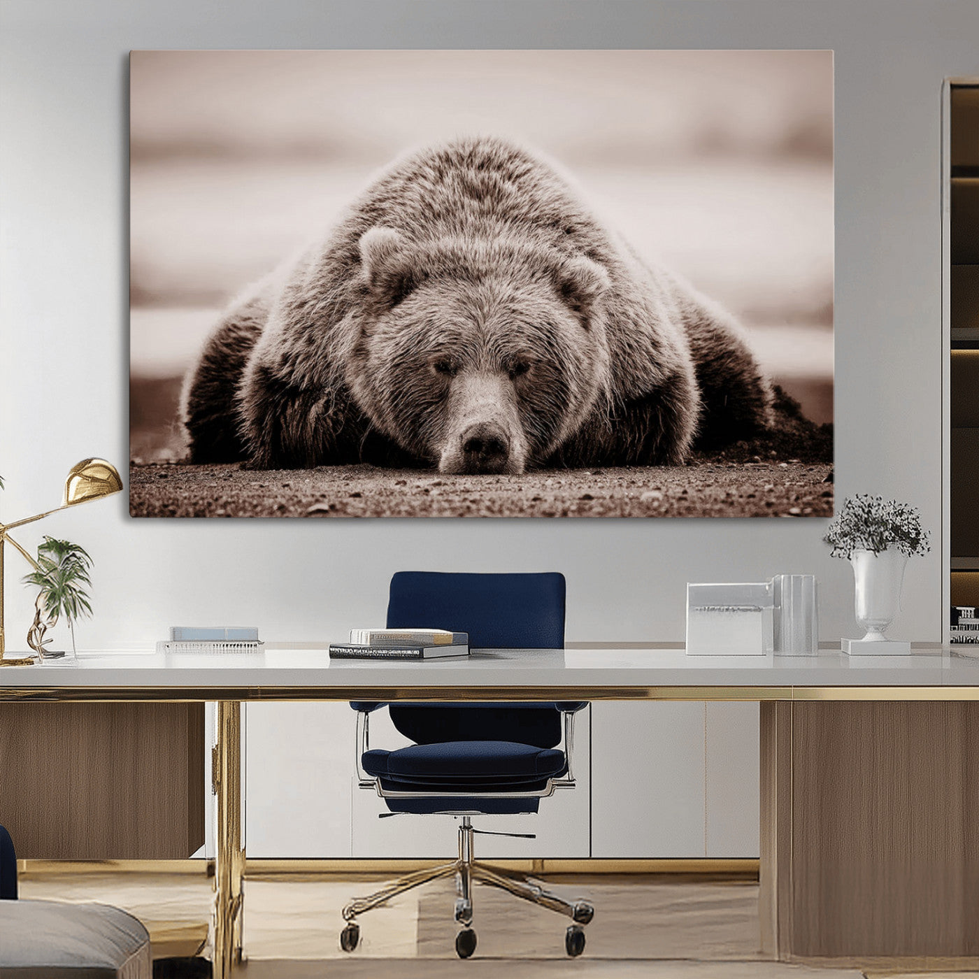 MGV-CV-36X24 - Grizzly Bear Wall Art Print - Bear Canvas Wall Art - Rustic Bear Portrait Canvas Print for Cabin Wall Decor and Nature-Inspired Spaces
