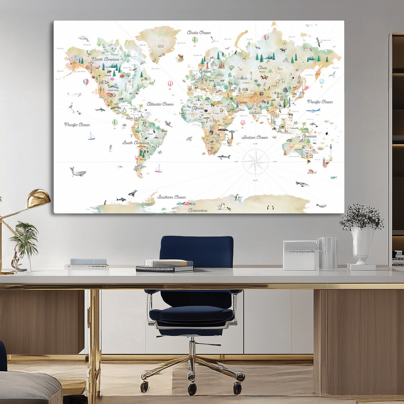 MGV-CV-36X24 - Push Pin World Map Canvas Print – Framed Wall Art for Couples to Track Their Travels – Anniversary