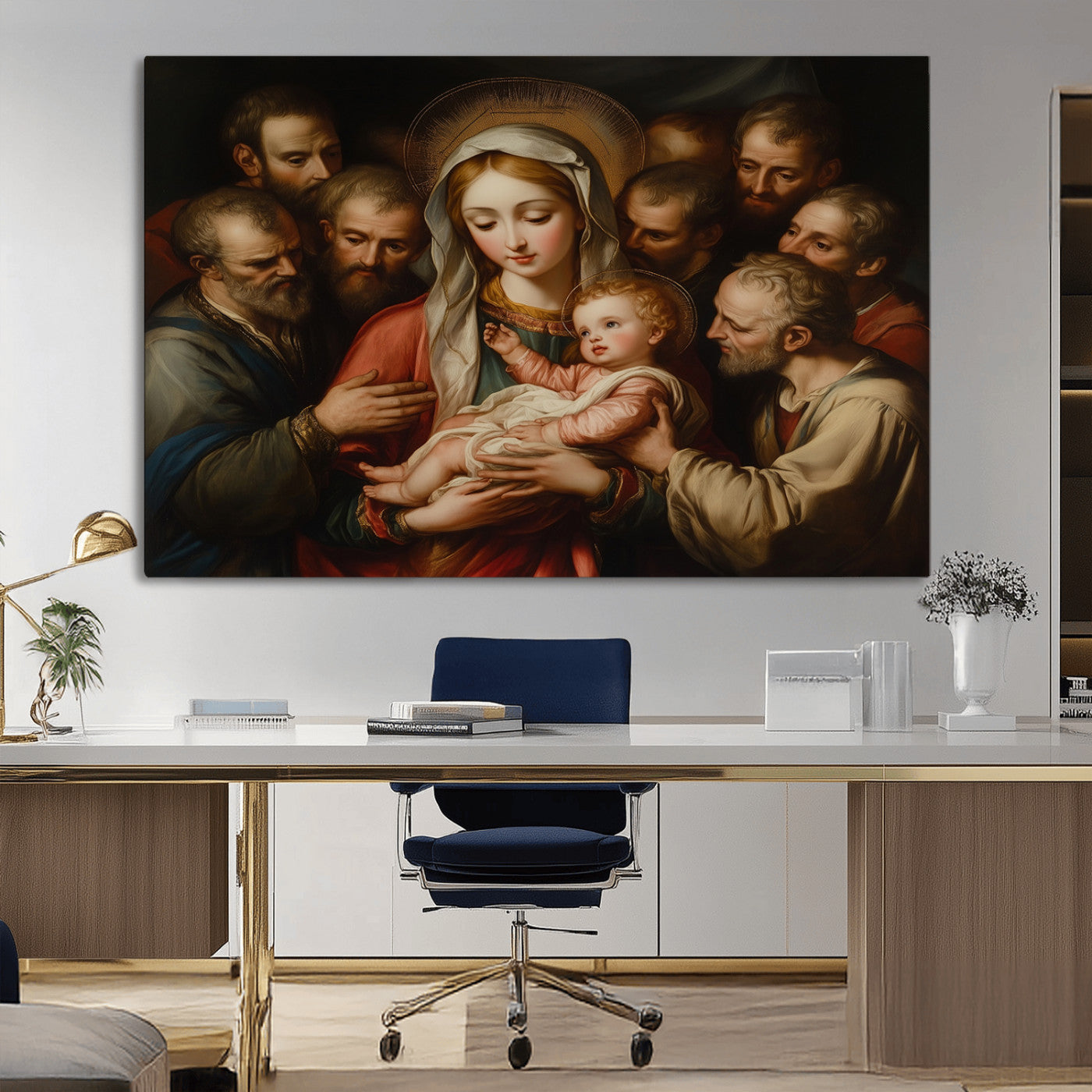 MGV-CV-36X24 - Religious Canvas Wall Art Print - Madonna and Child with Apostles Art Print - Classic Christian