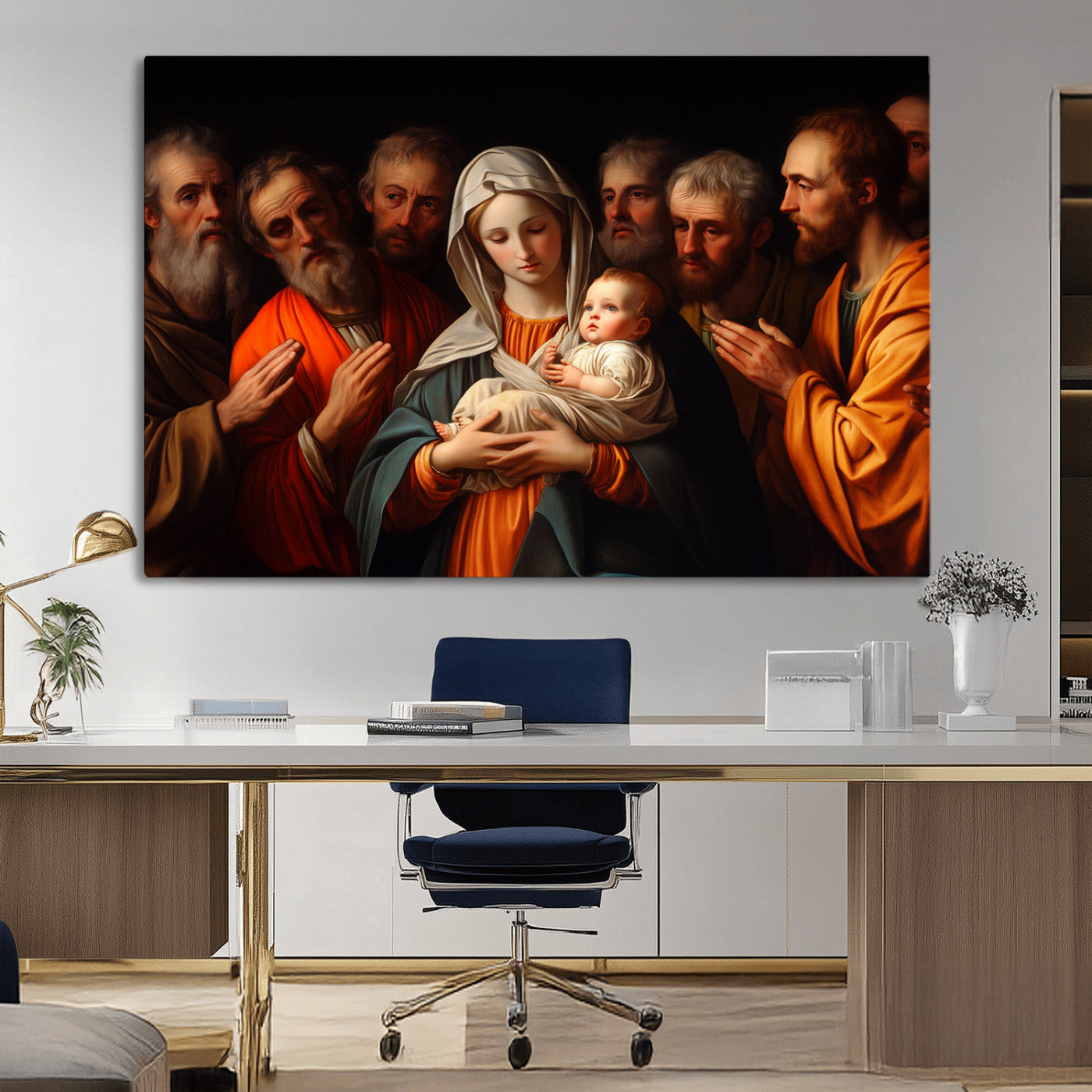 MGV-CV-36X24 - Religious Canvas Wall Art Print - Madonna and Child with Apostles Art Print - Classic Christian