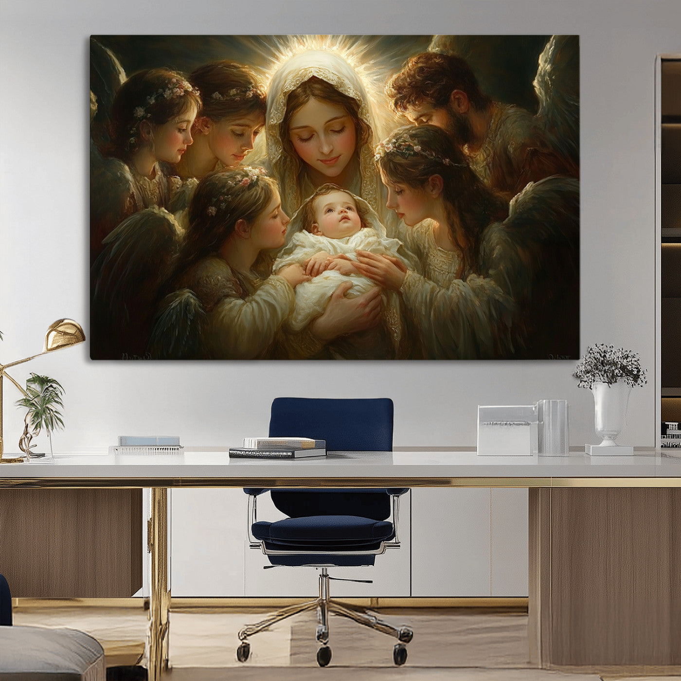 MGV-CV-36X24 - Mary Jesus Canvas Wall Art Print - Madonna and Child with Apostles Art Print - Classic Christian