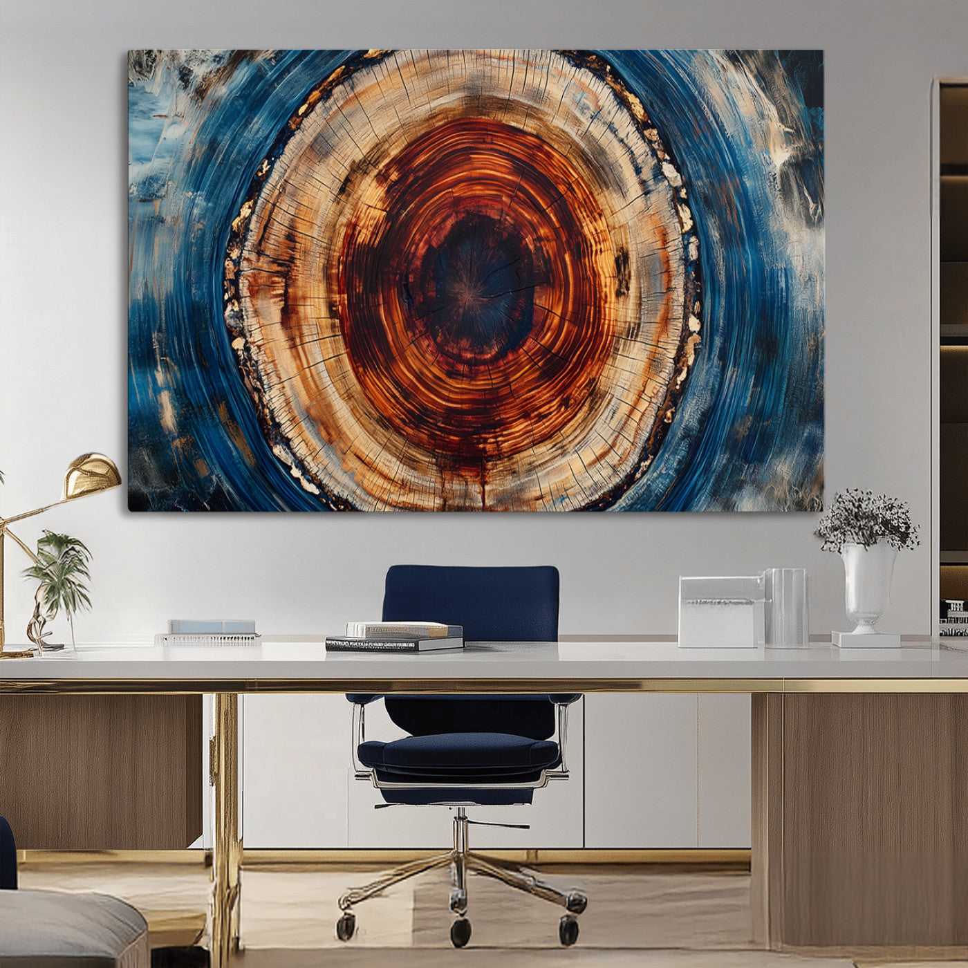 MGV-CV-36X24 - Abstract Framed Tree Rings Wall Decor, Wood Grain Rings Artwork Print, Nature Woodland Modern Wall