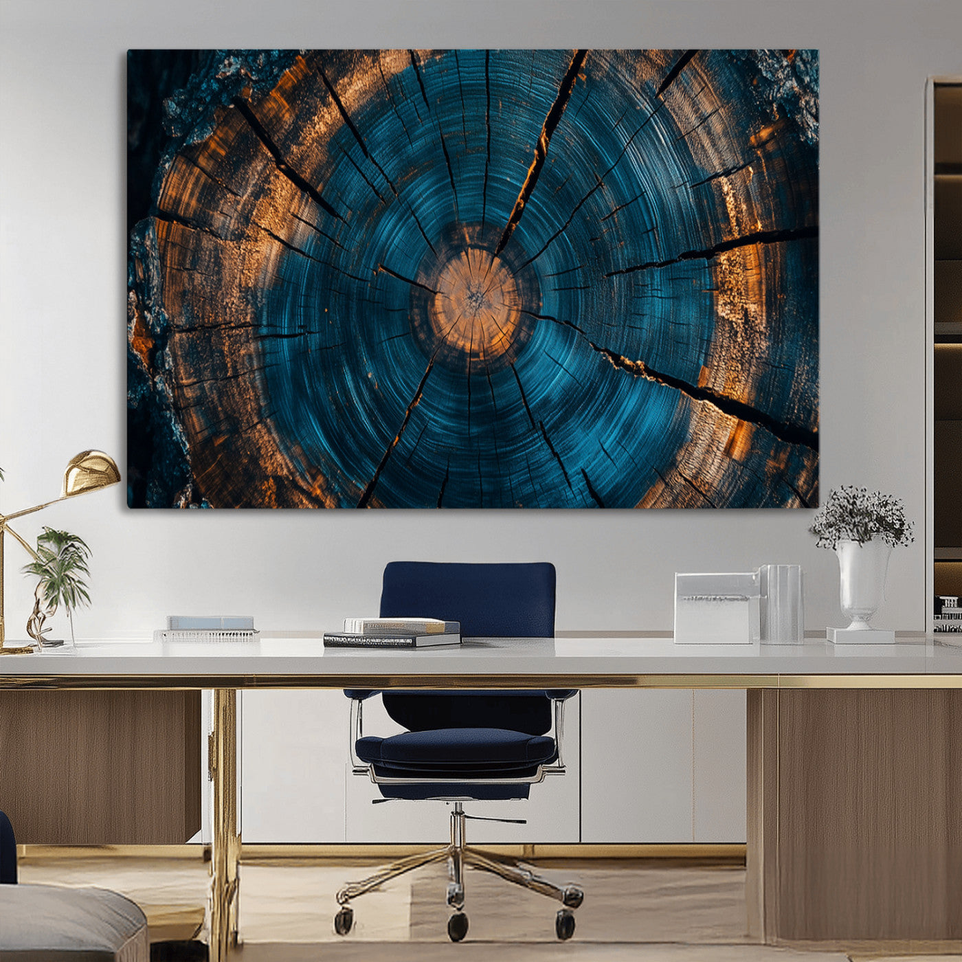 MGV-CV-36X24 - Farmhouse Wall Art - Abstract Tree Rings Canvas Wall Art Print, Framed Wood Grain Rings Artwork