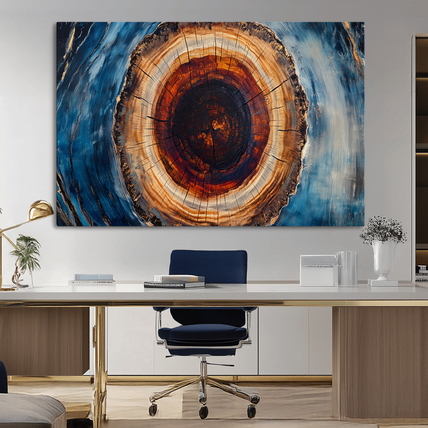 MGV-CV-36X24 - Framed Abstract Tree Ring Wall Art Print, Natural Rustic Wood Texture Canvas Print, Wood Tree Stump
