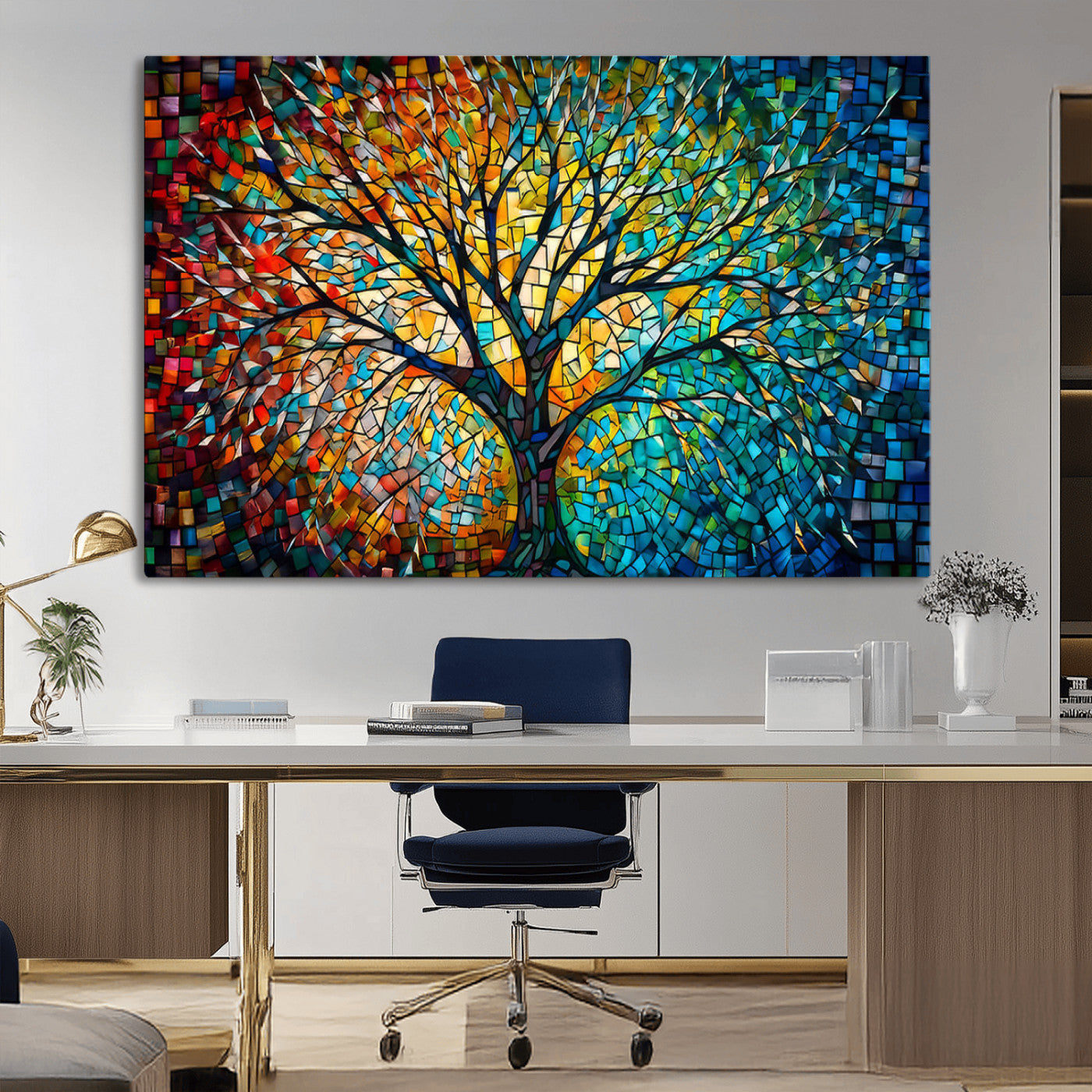 99325-MGV-CV-36X24-Yggdrasil Tree of Life Wall Art Print Canvas | Mosaic Style 3-Panel Canvas Print