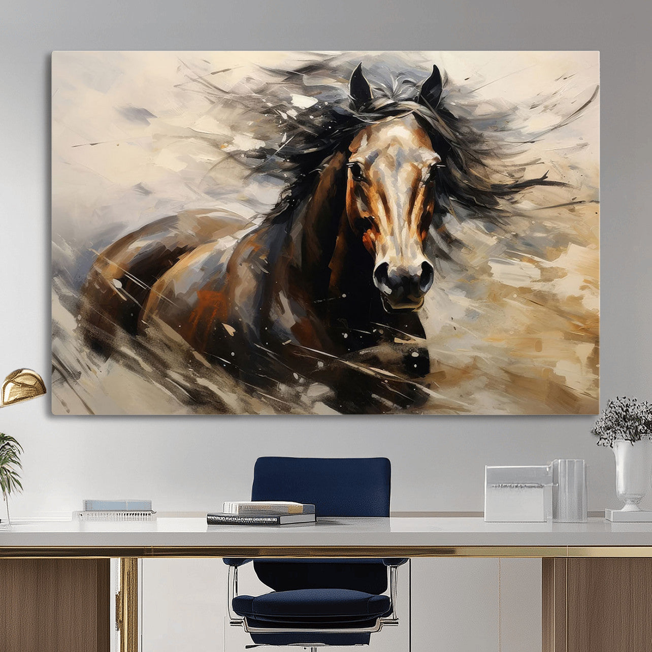 53001-MGV-CV-36X24 - Abstract Wall Art Horse Print - Large Western Horse Canvas - Farmhouse Woodland Wall Art - Framed