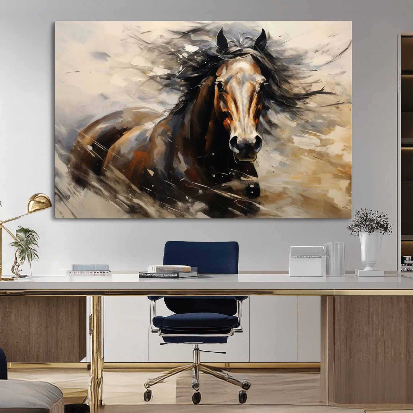 MGV-CV-36X24 - Abstract Wall Art Horse Print - Large Western Horse Canvas - Farmhouse Woodland Wall Art - Framed