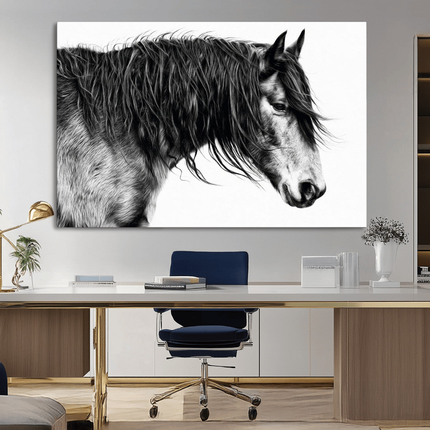 MGV-CV-36X24 - Black Horse Wall Art Canvas Print for Farmhouse Decor and Woodland Decoration