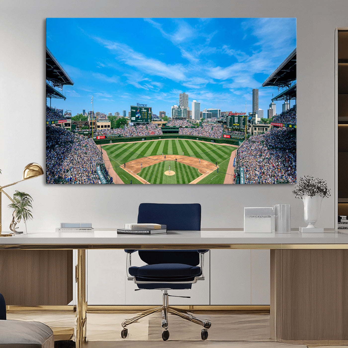 MGV-CV-36X24 - Wrigley Field Chicago Cubs Panoramic Art Multi Piece Canvas - Iconic Baseball Stadium Print for