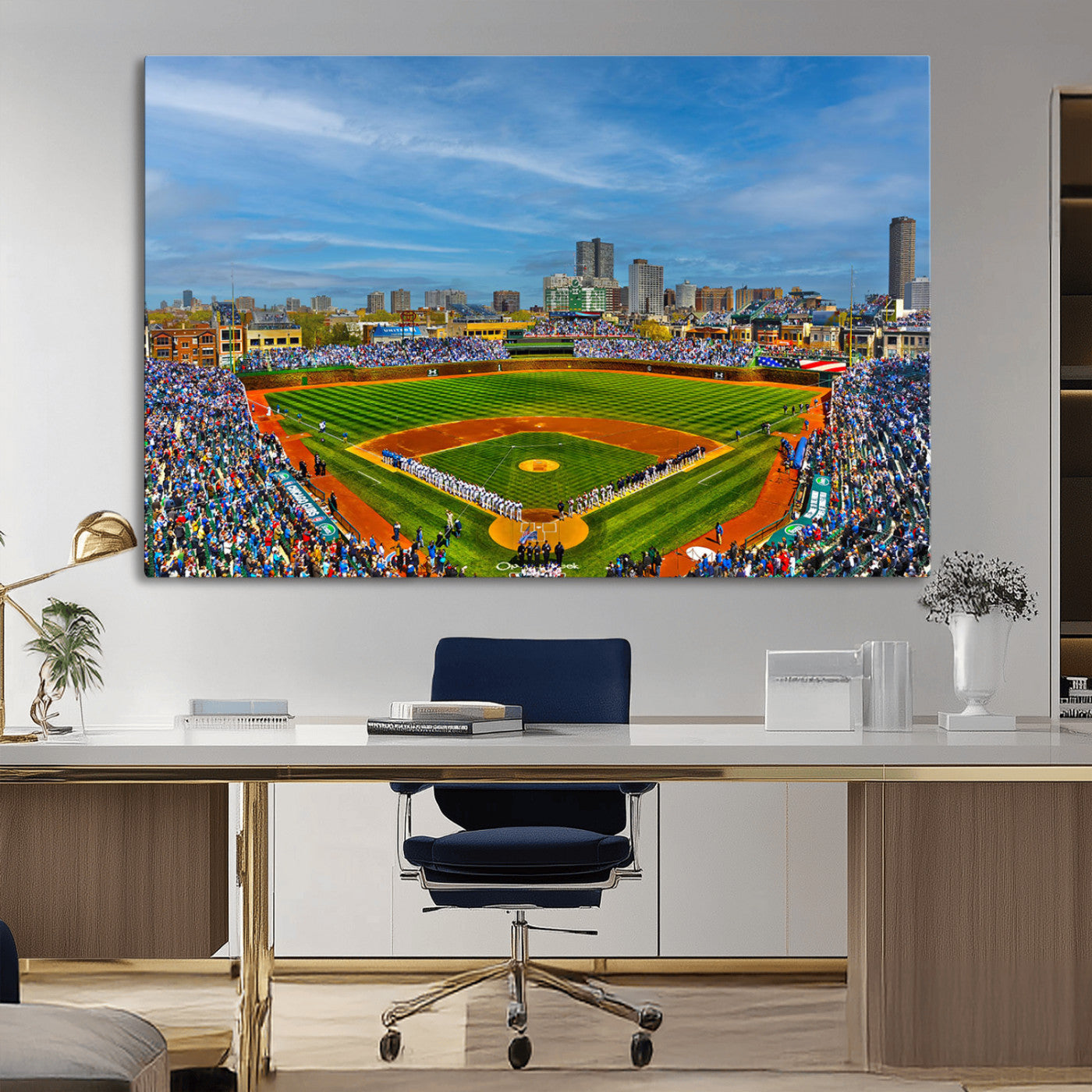 MGV-CV-36X24 - Wrigley Field Chicago Cubs Panoramic Multi Piece Canvas Wall Art - Iconic Baseball Stadium Canvas