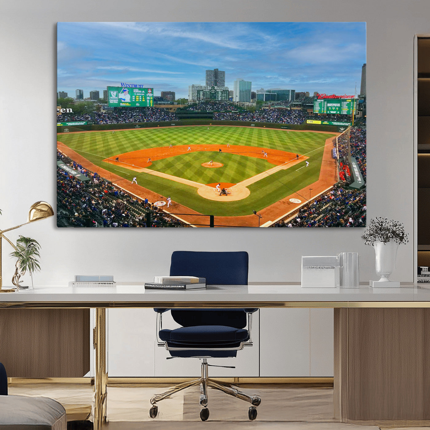 MGV-CV-36X24 - Wrigley Field Chicago Cubs Panoramic Multi Piece Canvas Wall Art - Iconic Baseball Stadium Print for