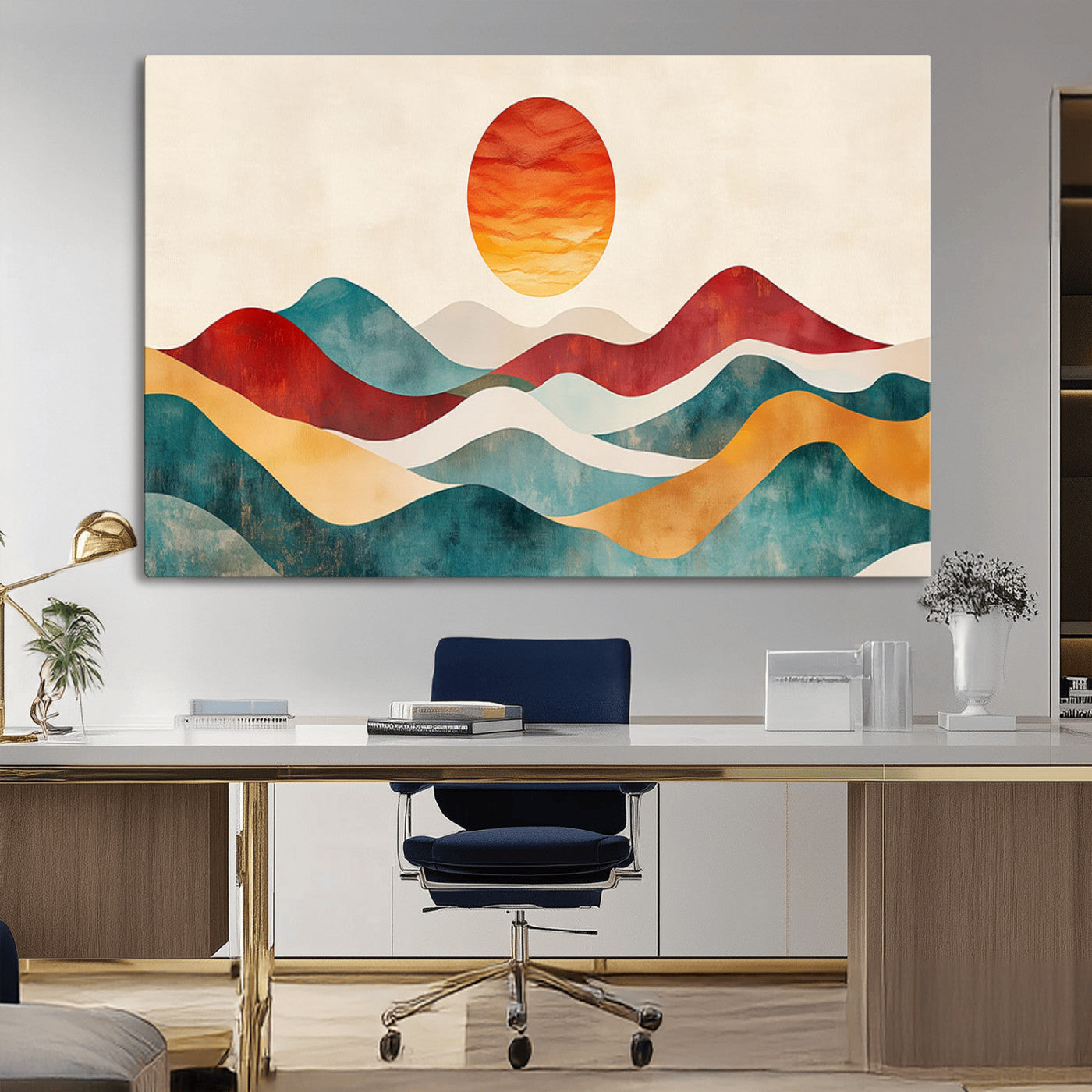 MGV-CV-36X24 - Southwest Mountain Canvas - Boho Triptych Wall Art - Rustic Woodland Nursery Decor - Abstract Nature