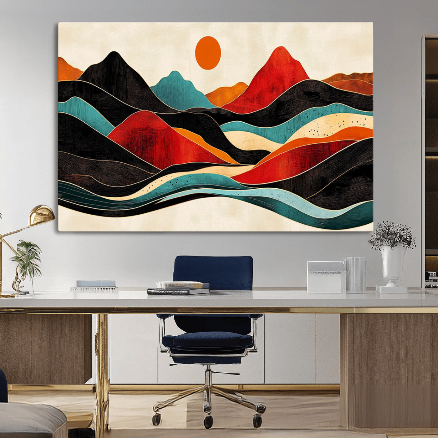 MGV-CV-36X24 - Western Wall Decor - Large Triptych Mountain Canvas - Boho Woodland Wall Art Print - Framed