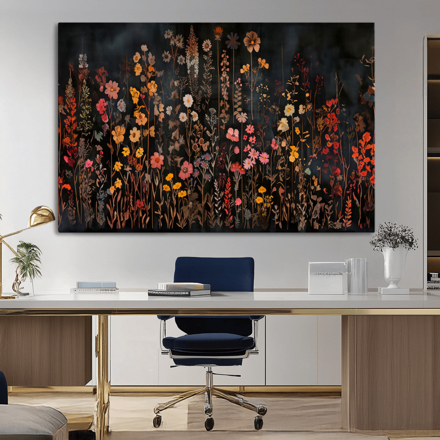 MGV-CV-36X24 - Dark Floral Canvas Wall Art - Moody Botanical Flower Print - Rustic Floral Wall Decor for Home -