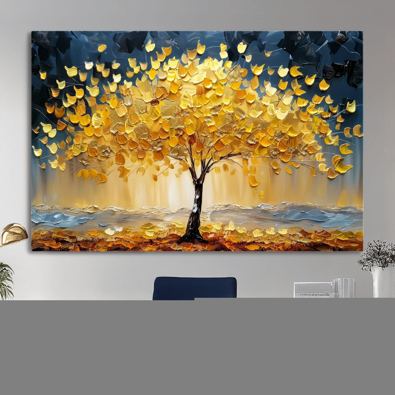 MGV-CV-36X24 - Golden Autumn Tree Wall Art – Canvas Print of Vibrant Fall Leaves, Seasonal Nature Scene Beautiful Fall Decor for Home, Office or Guest Room