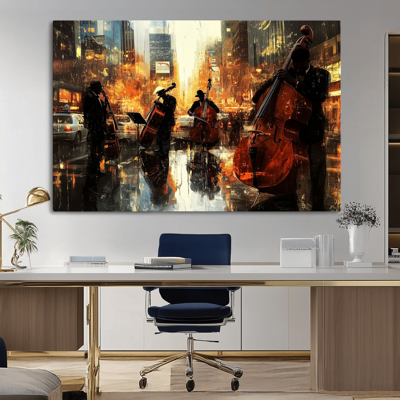 MGV-CV-36X24 - African American Abstract Jazz Wall Art - Framed Abstract Music Canvas - Colorful Instrument Canvsa
