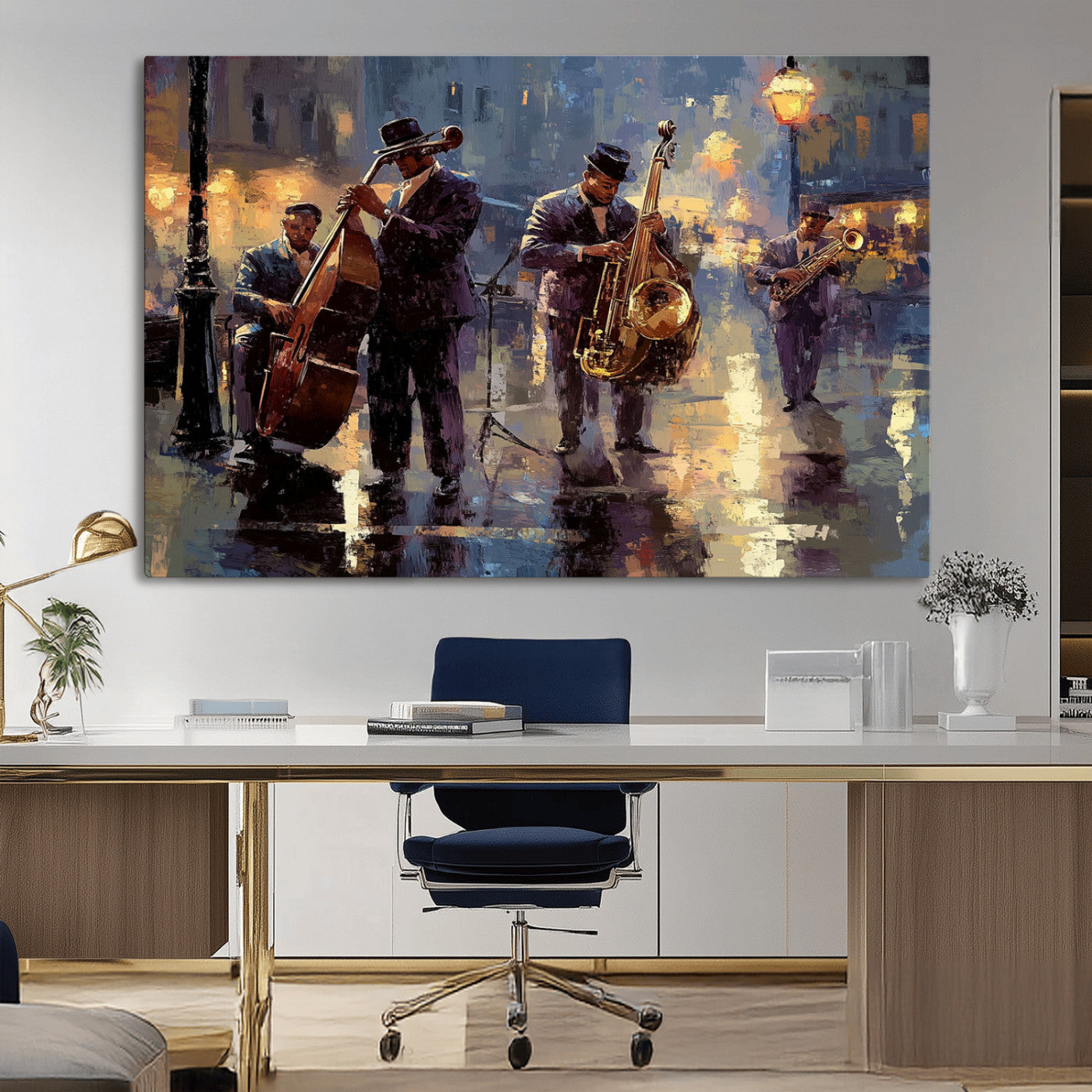 MGV-CV-36X24 - Afro Abstract Jazz Music Canvas Print - African American Wall Art - Colorful Framed Afro Abstract