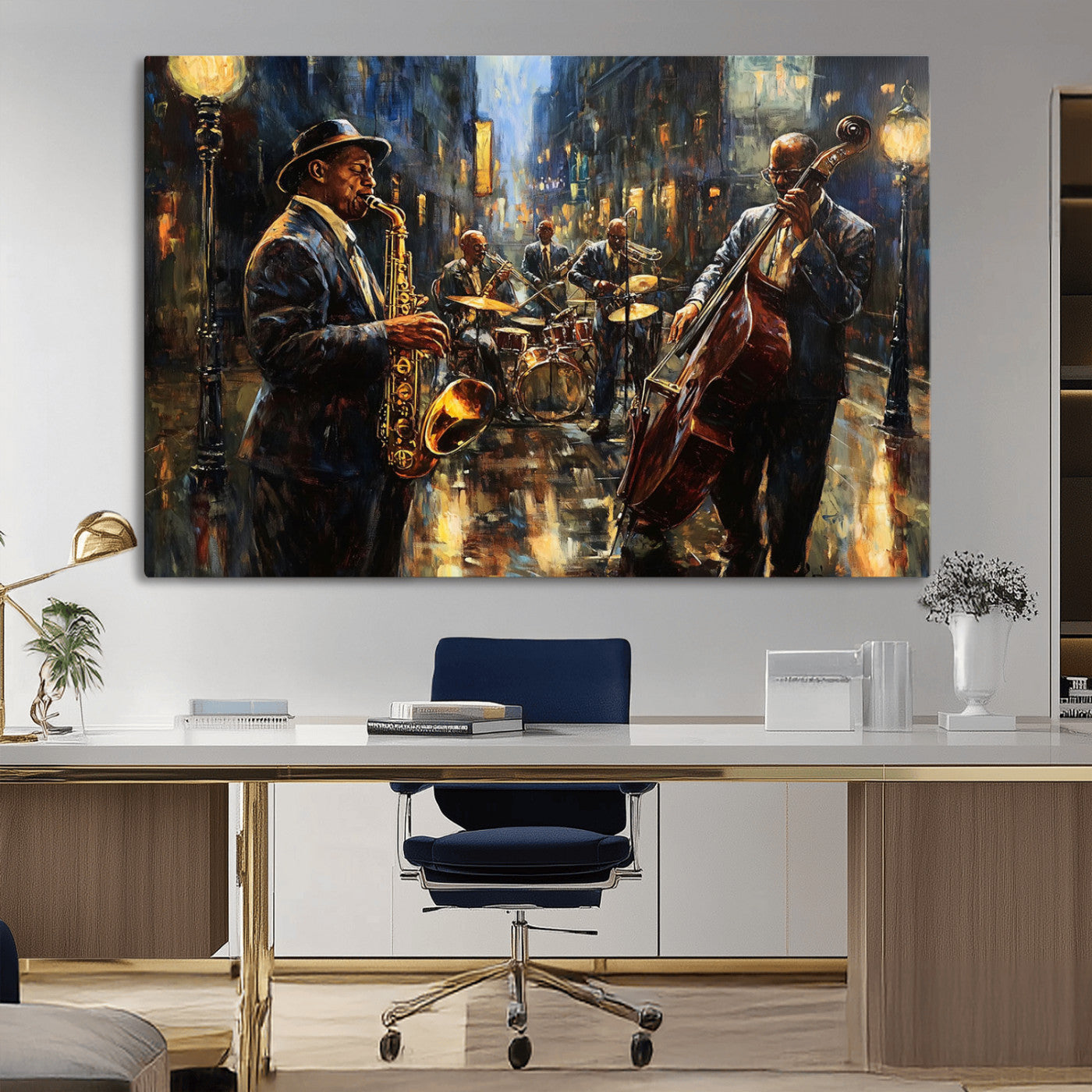 MGV-CV-36X24 - Jazz Canvas Wall Art Print - Abstract African American Music Art - Framed Posters for Living Room or