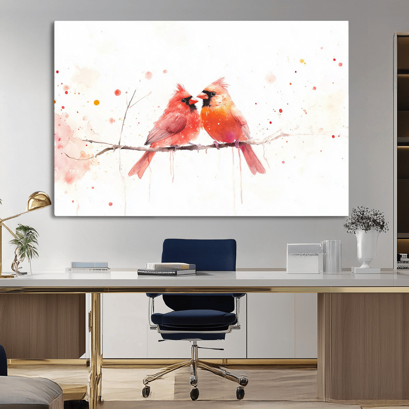 MGV-CV-36X24 - Cardinal Bird Canvas Wall Art - Male and Female Cardinal Print - Nature-Inspired Bird Wall Decor for