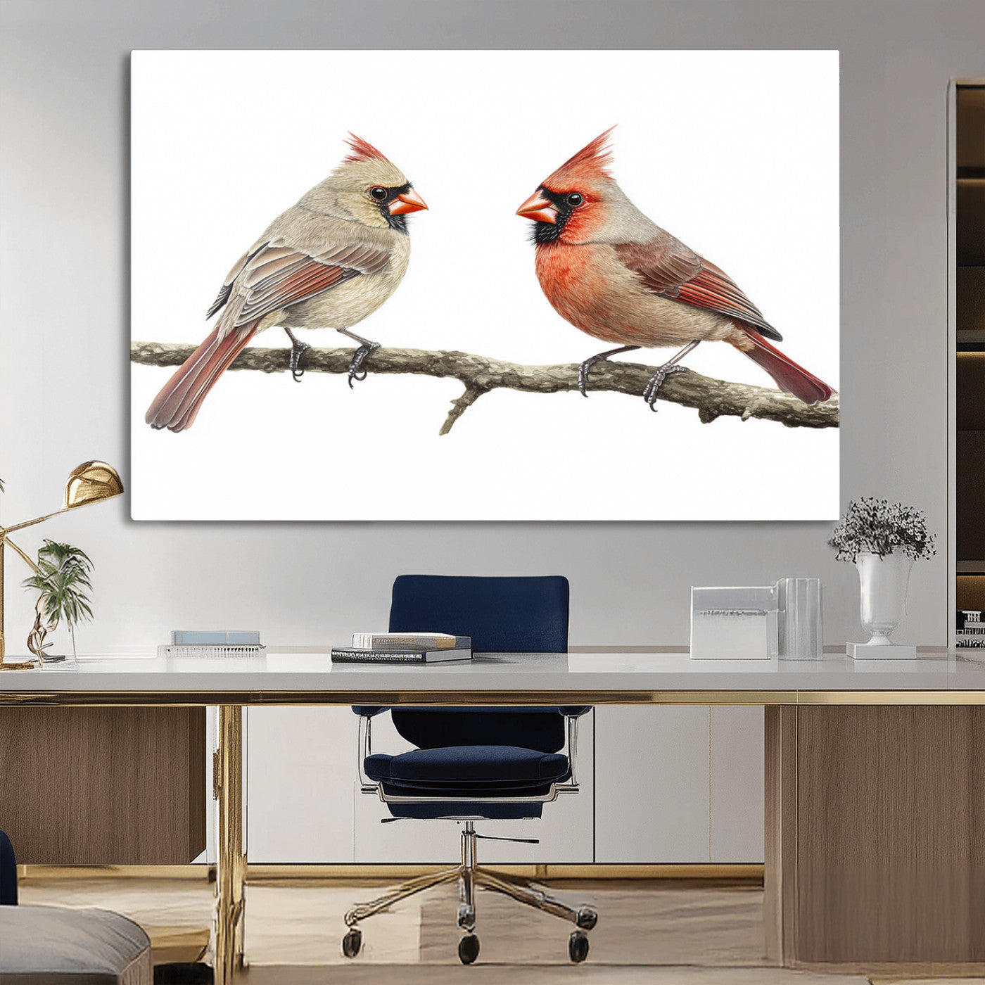 MGV-CV-36X24 - Cardinal Canvas Wall Art - Male and Female Cardinal Print - Nature-Inspired Bird Wall Decor for Home