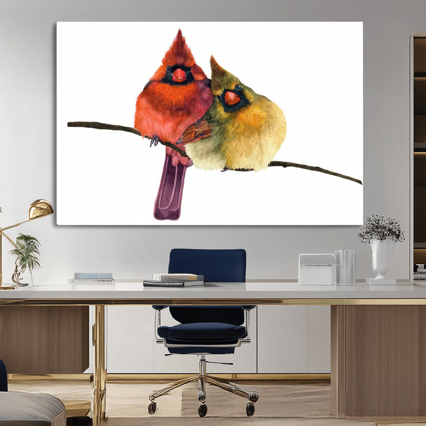 MGV-CV-36X24 - Cardinal Bird Canvas Wall Art - Male and Female Cardinal Print - Nature-Inspired Bird Wall Decor for