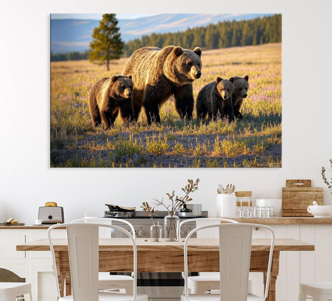 The Grizzly 399 in Wild Flowers wall art canvas print.