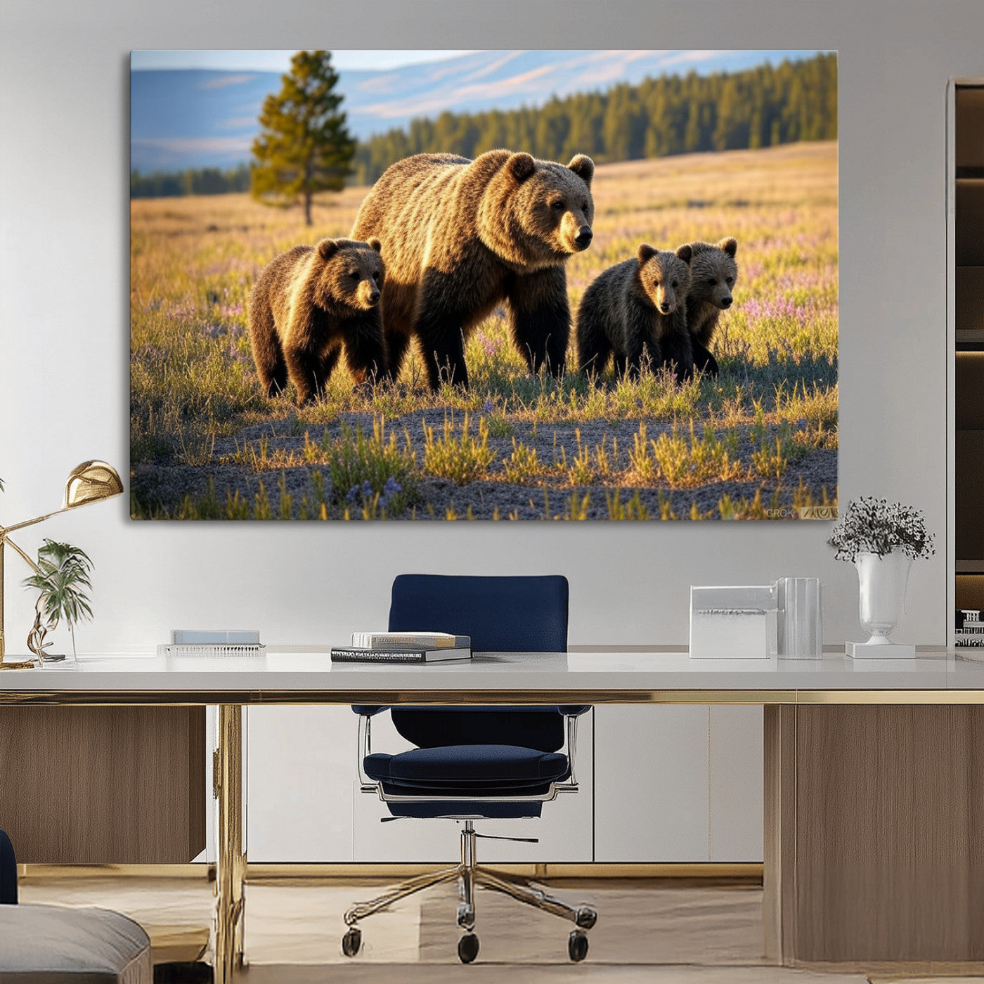 MGV-CV-36X24 - Grizzly 399 in Wild Flowers Wall Art Canvas Print, Grizzly Bears Wall Art, Queen of Grand Teton