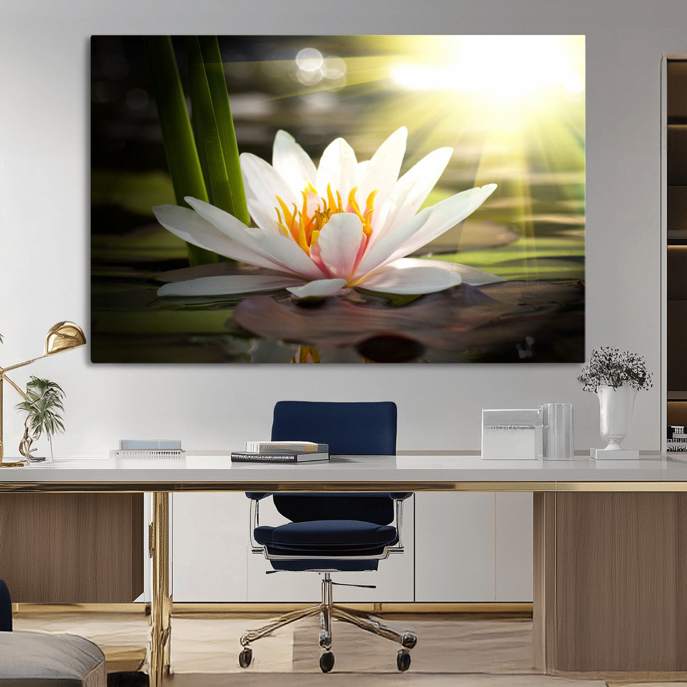 MGV-CV-36X24 - Lotus Flower Wall Art Canvas Print, Water Lily Large Wall Art Canvas Print