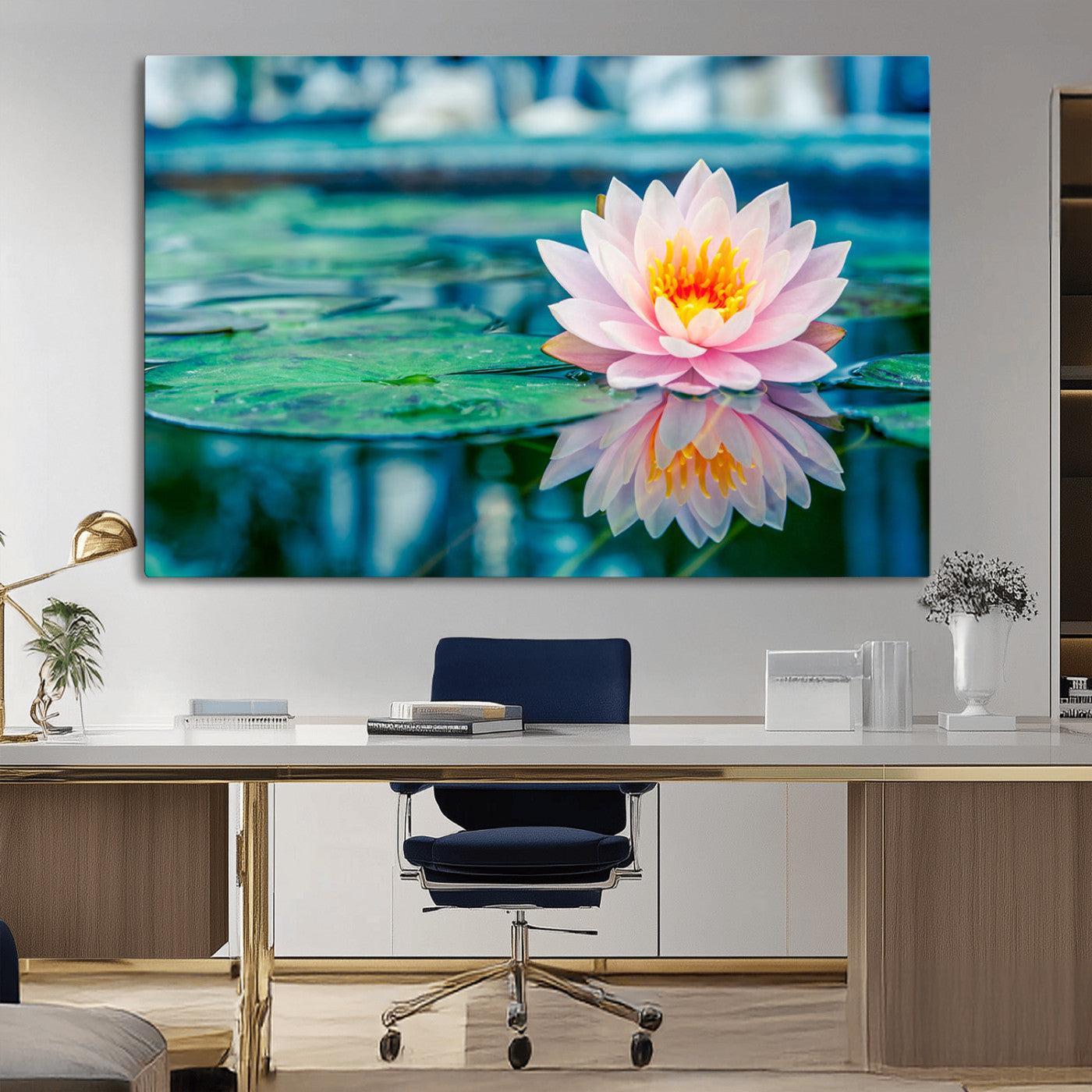 MGV-CV-36X24 - Lotus Flower Wall Art Canvas Print, Water Lily Large Wall Art Canvas Print for Yoga Room Decor,