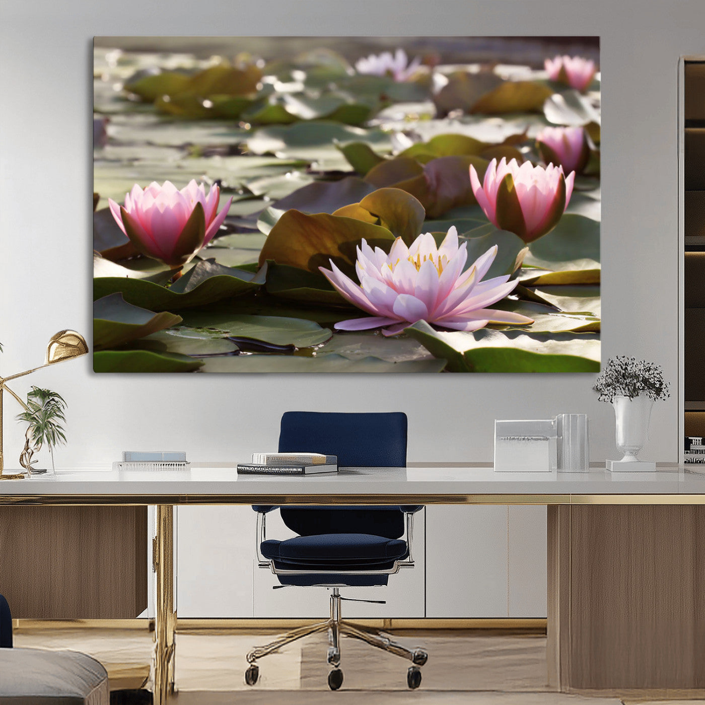 MGV-CV-36X24 - Lotus Flower Wall Art Canvas Print, Water Lily Large Wall Art Canvas Print for Yoga Room Decor,