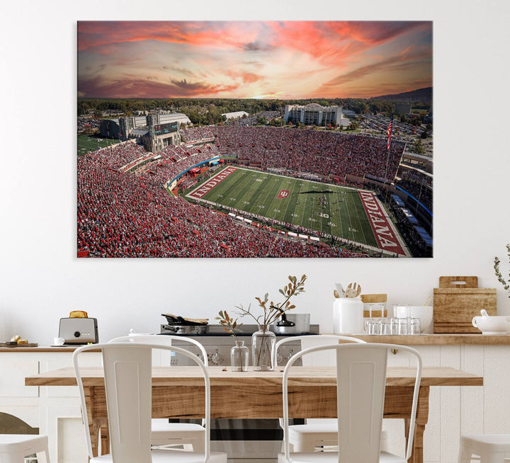 Gallery-quality Indiana Memorial Stadium Wall Art Canvas: A stunning view of the stadium at sunset.