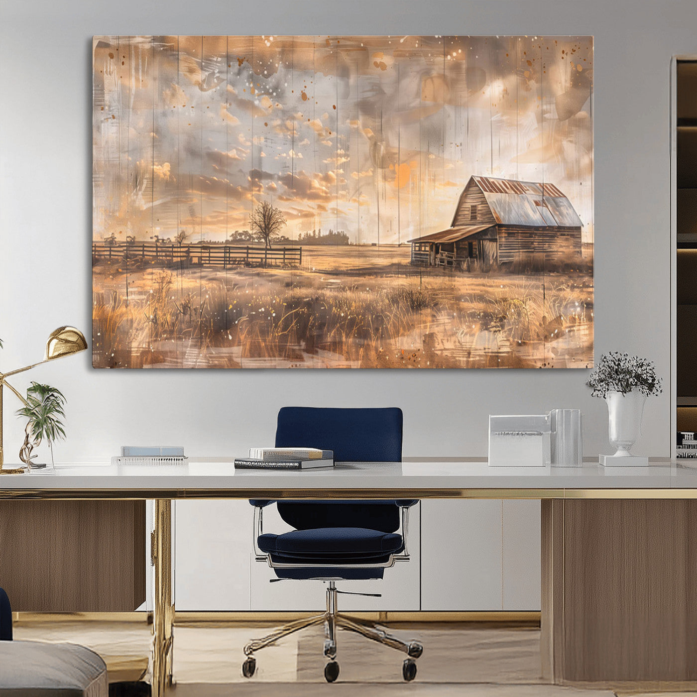 MGV-CV-36X24 - Rustic Farmhouse Wall Art Canvas Print | Barn and Field Canvas Print | Vintage Country Landscape