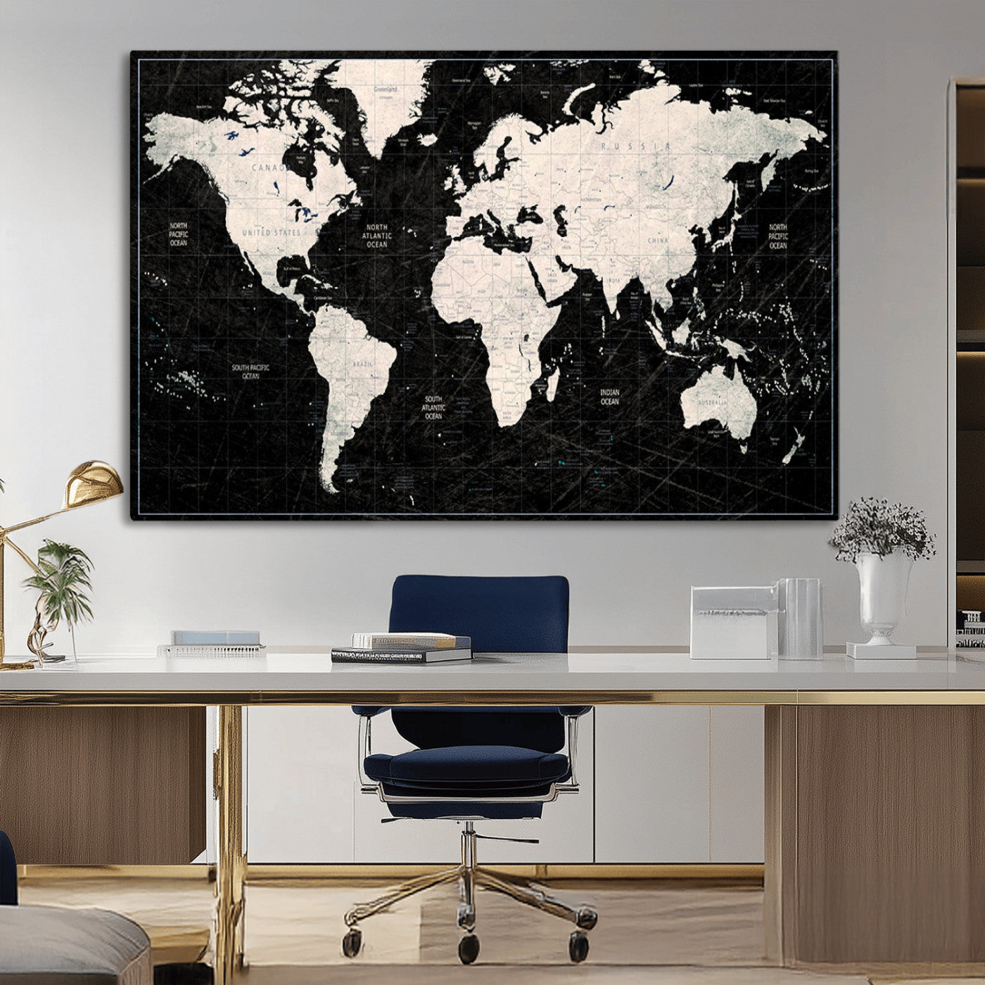 MGV-CV-36X24 - Push Pin World Map Canvas Print – Framed Wall Art for Couples to Track Their Travels – Anniversary