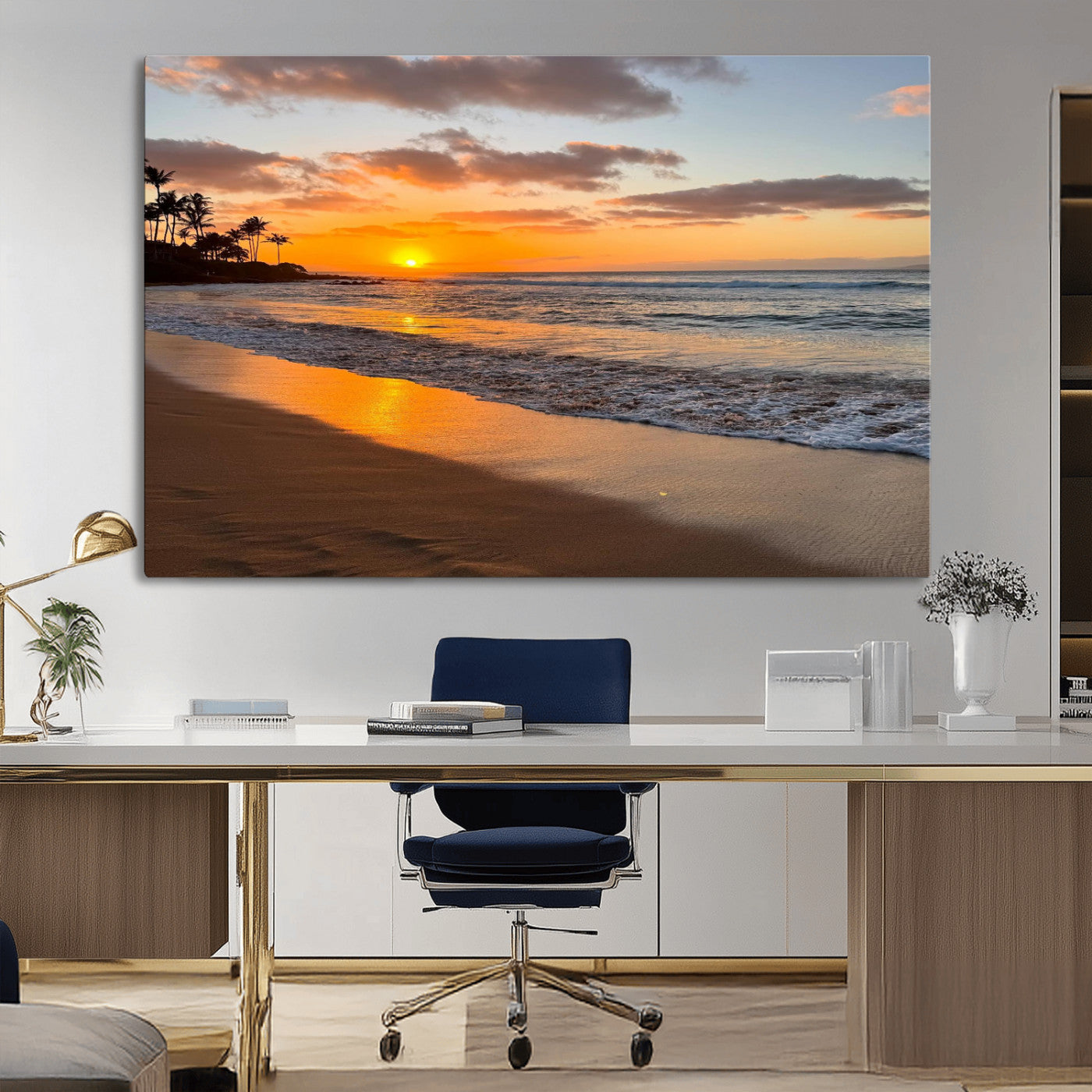 MGV-CV-36X24 - Sunset Wall Art Print - Stunning Beach Sunset Canvas Artwork for Elegant Home or Office Coastal
