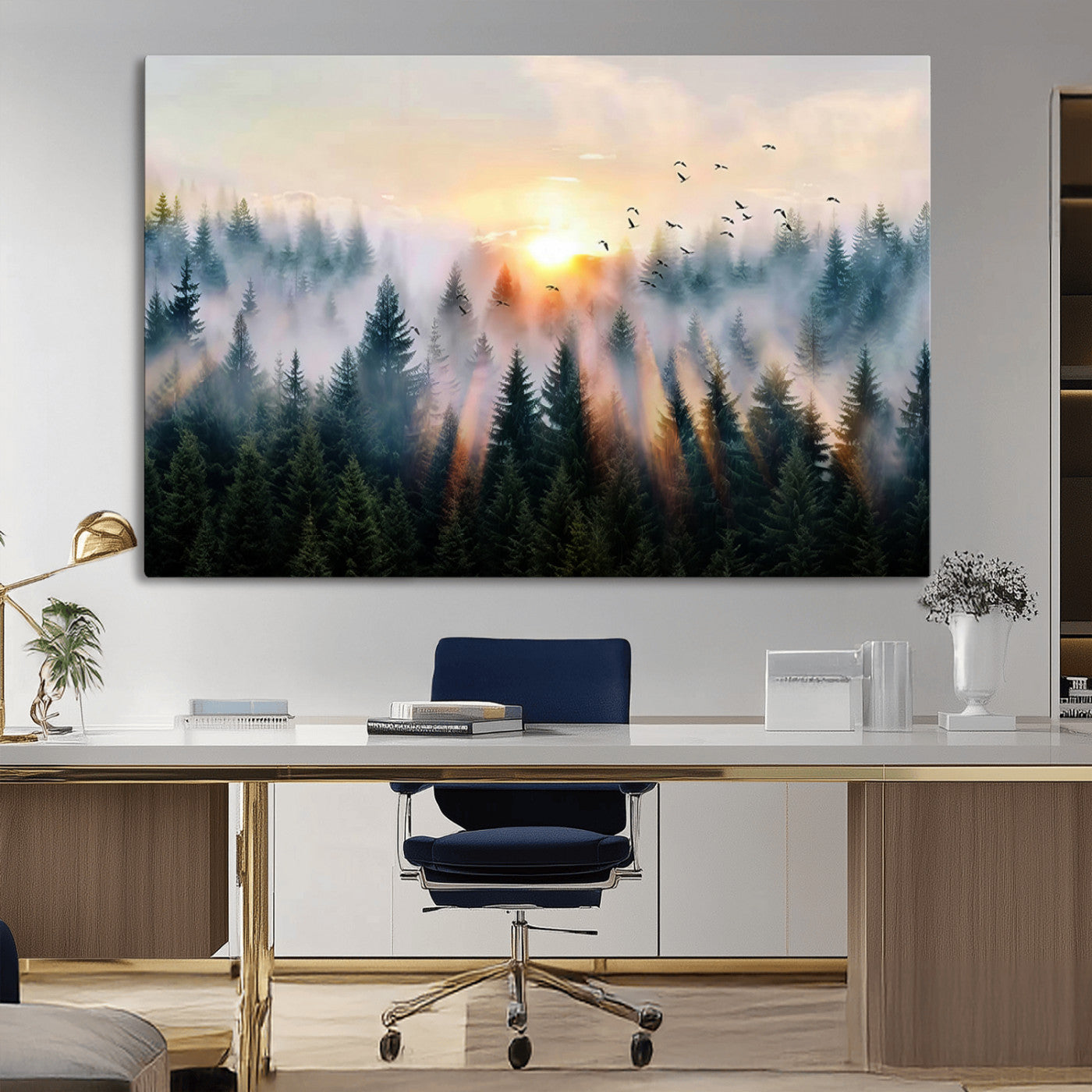 MGV-CV-36X24 - Abstract Forest Wall Art - Serene Nature Canvas Print with Misty Forest Design for Modern Home or