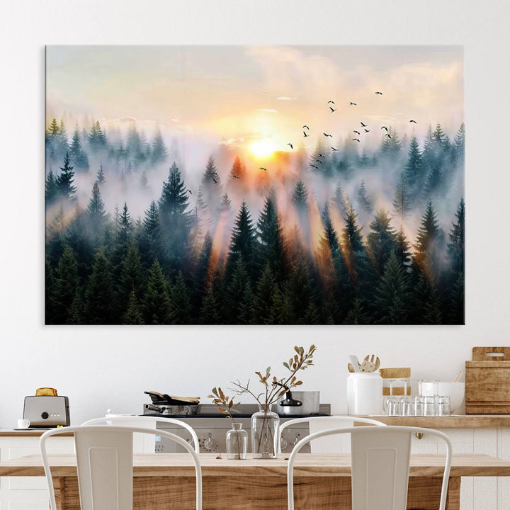 Abstract Forest Wall Art - Serene Nature Canvas Print with Misty Forest Design for Modern Home or Office Decor