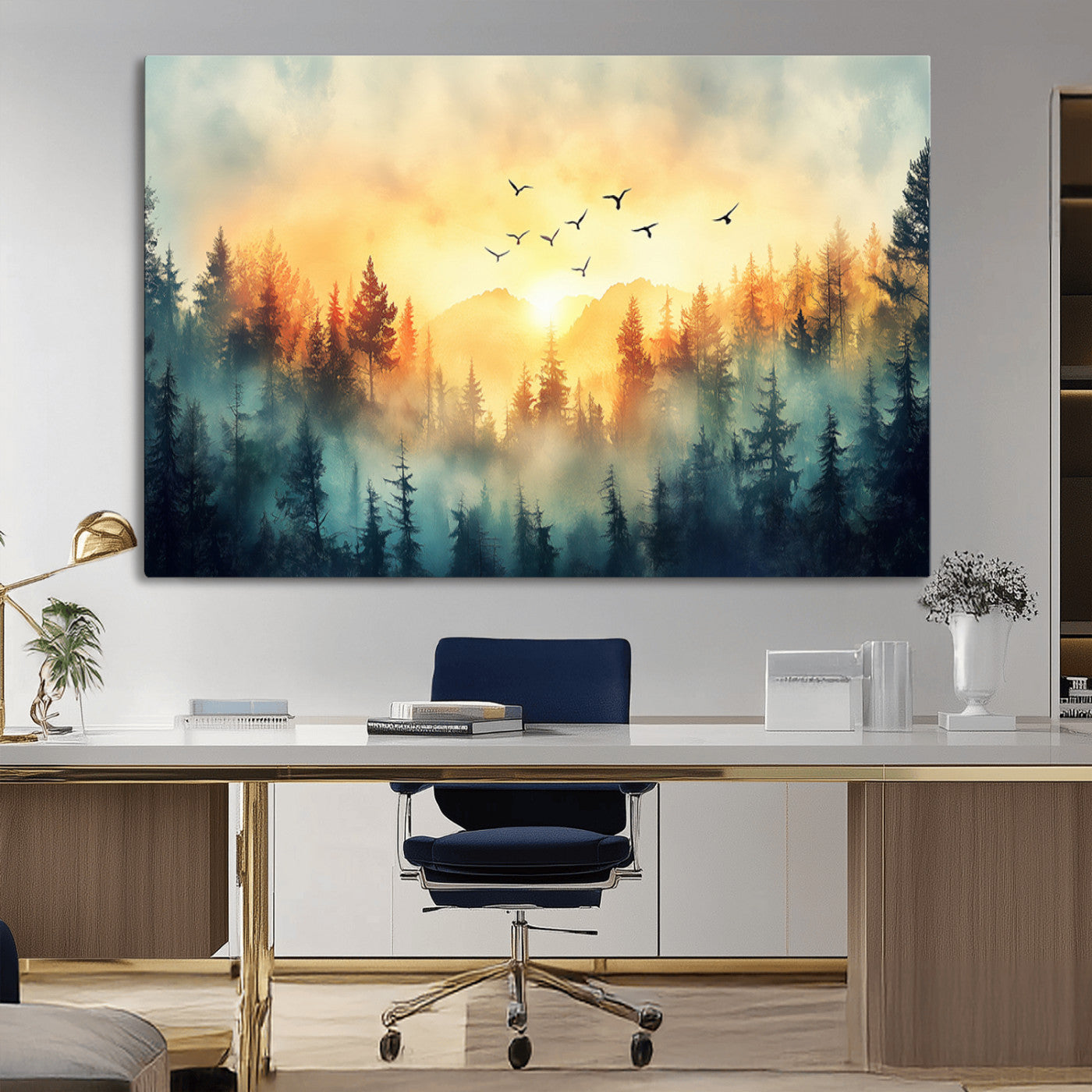 MGV-CV-36X24 - Abstract Forest Wall Art Print- Serene Nature Canvas Print with Misty Forest Design for Modern Home