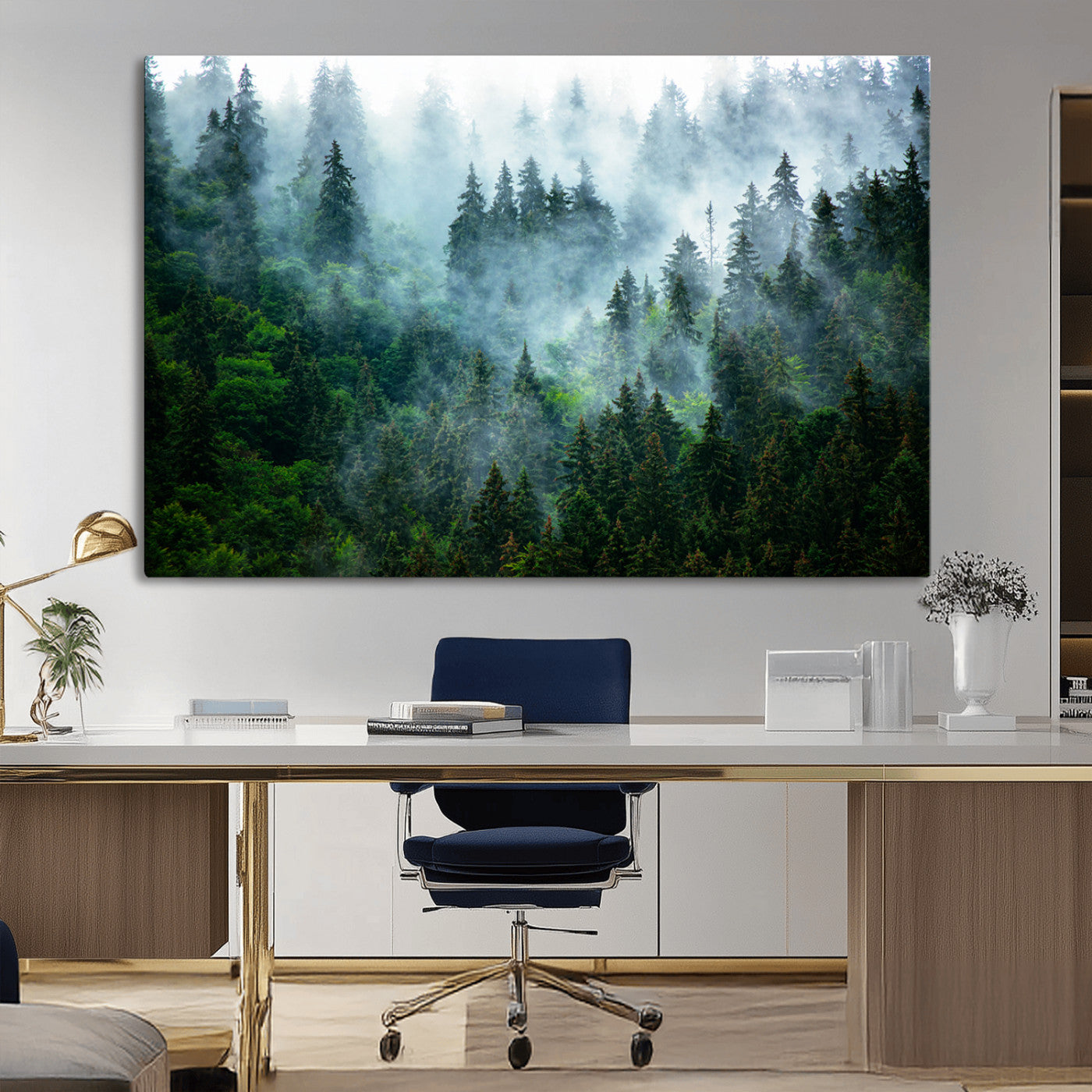 MGV-CV-36X24 - Misty Forest Art Wall Art Canvas Print, Framed Foggy Mountain Art Art Picture Print, Scenic Wall