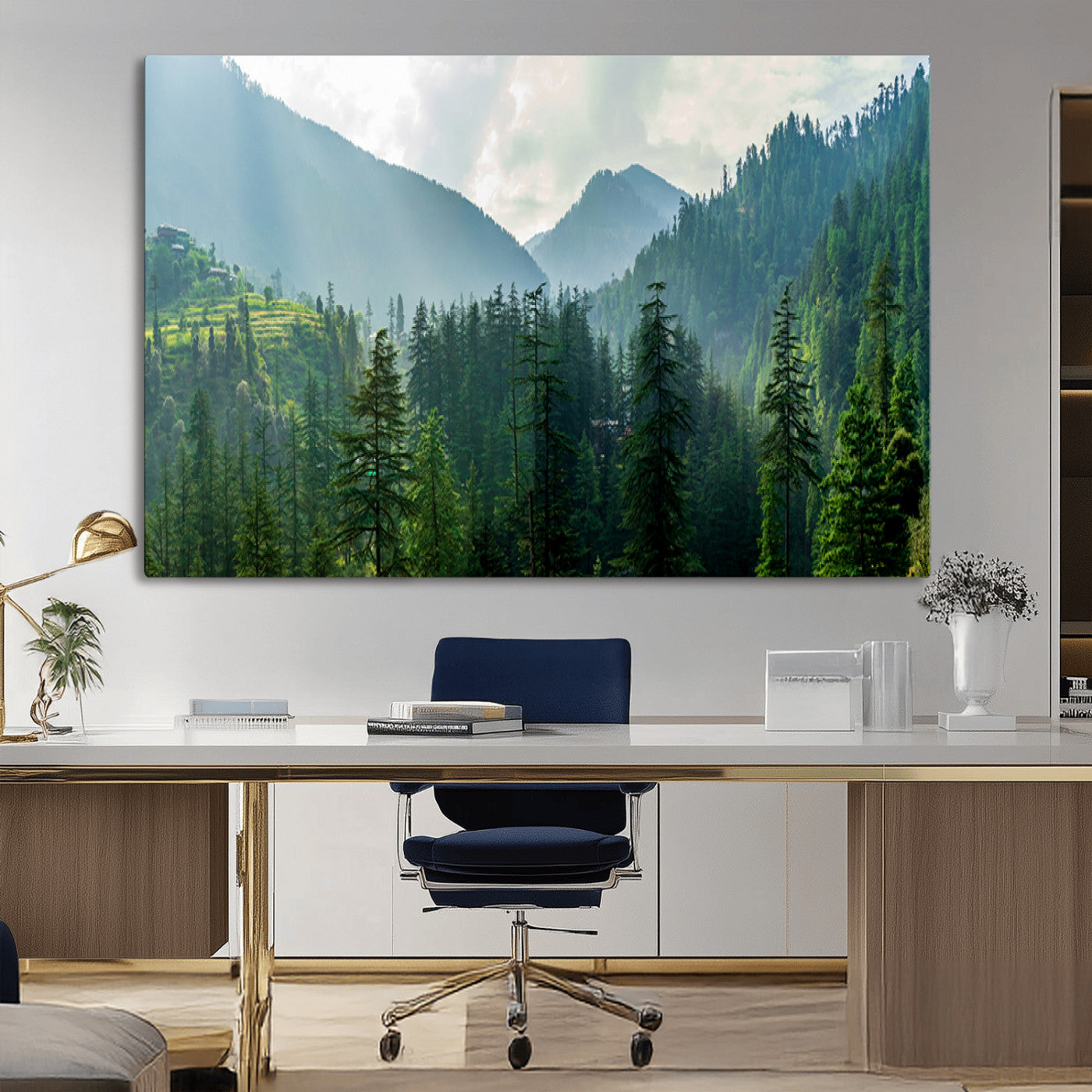 MGV-CV-36X24 - Misty Forest Mountain Canvas Print – Serene Nature Wall Art, Tranquil Valley