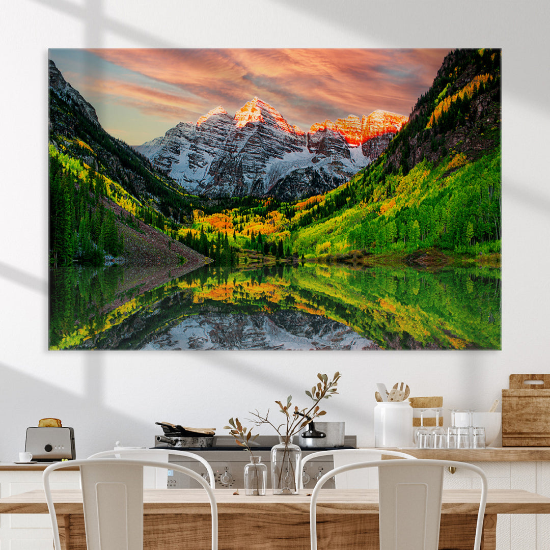 Maroon Bells Lake Wall Art Canvas Print – Majestic Colorado Mountain Landscape, Autumn Reflection, Multi-Panel Framed Artwork for Home,