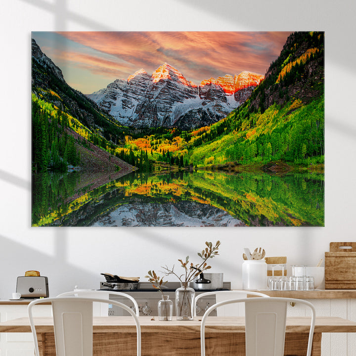 Maroon Bells Lake Wall Art Canvas Print – Majestic Colorado Mountain Landscape, Autumn Reflection, Multi-Panel Framed Artwork for Home,